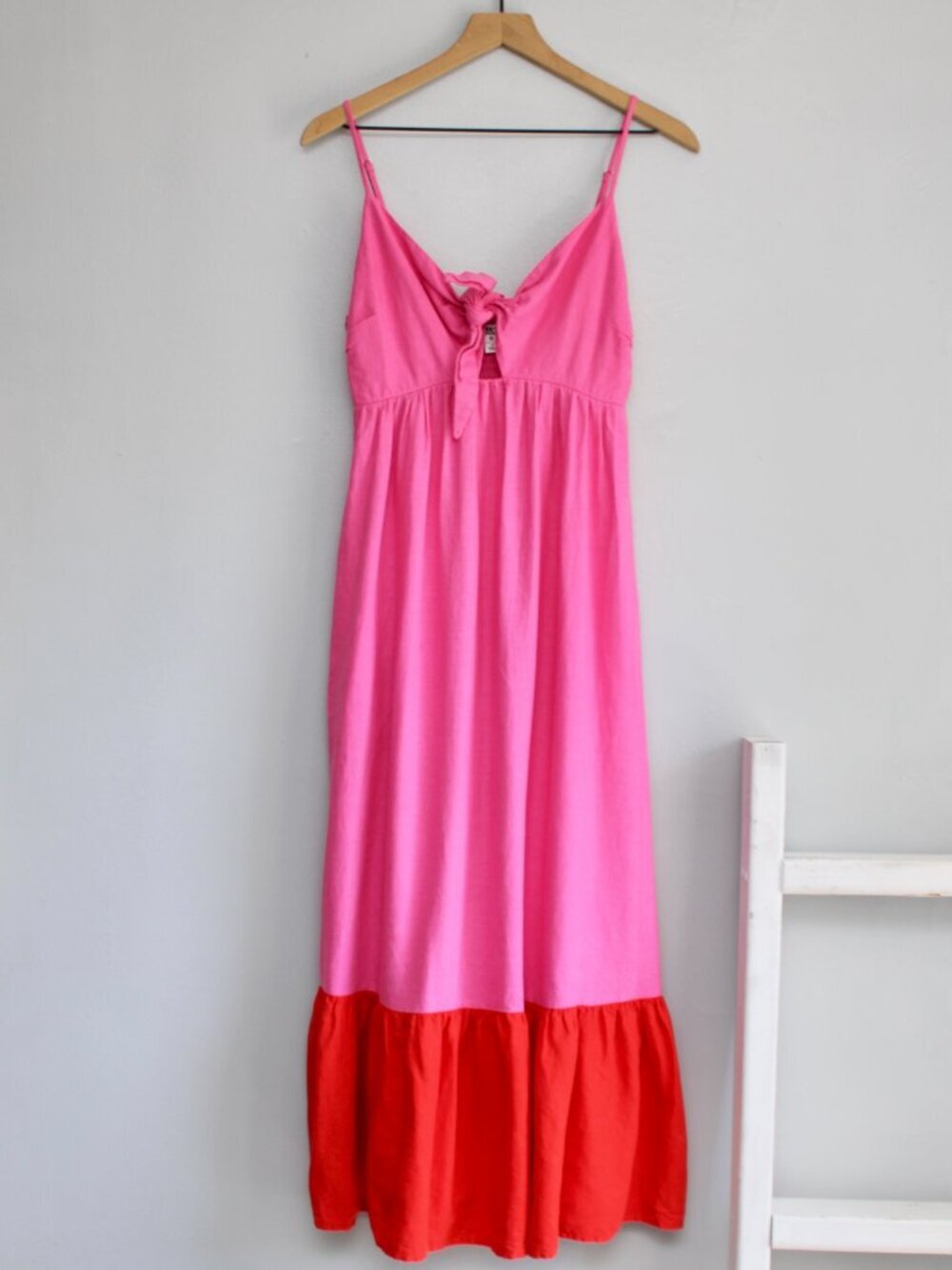 Tabitha Brown X Target Pink Red Colorblock Sleeveless Front Tie Maxi Dress Small